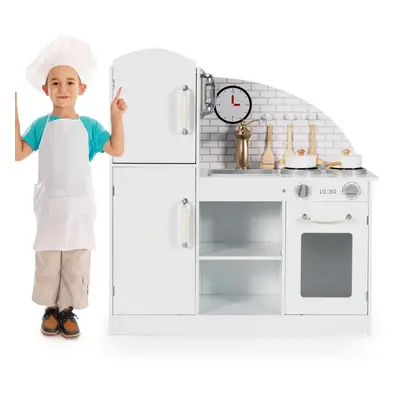 Kids Play Kitchen Wooden Kitchen Playset w/ Cook Sink & Faucet Storage