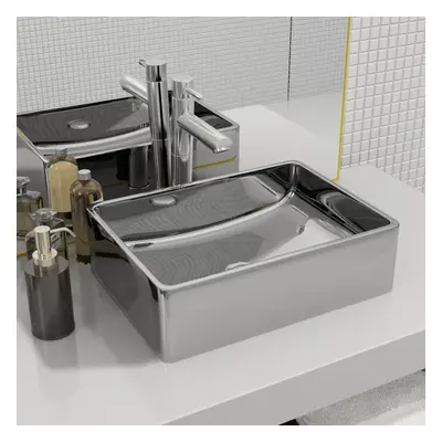 vidaXL Wash Basin 41x30x12cm Ceramic Silver Bathroom Washroom Sink Bowl Unit