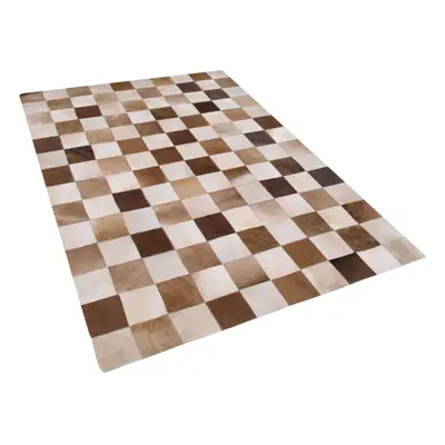 Leather Area Rug Brown and Beige x cm SOLMAZ