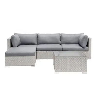 Corner Sofa Lounge Set SANO PE Rattan Light Grey