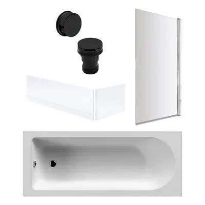 Round Single Ended Bath, Square Bath Screen, Panels and Black Waste - 1700x700mm