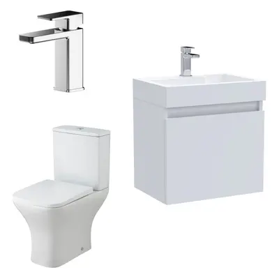 Cloakroom Suite - Vanity Unit, Tap and Toilet - White/Chrome