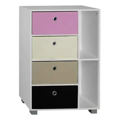 (Black+Pink, White) Section Wooden Bookcase Living Room Drawers