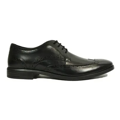 (12 (Adults')) Brandon Limit | Black Leather | Men's Semi Brogue Derby Shoes