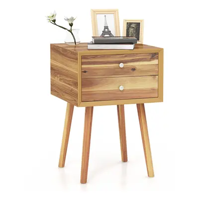 Bedside Table w/ Storage Drawers Legs Solid Wood Night Stand Cabinet