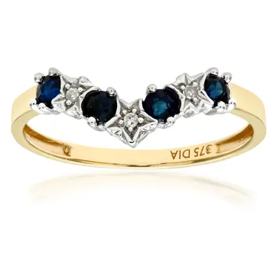 (L) Jewelco London 9ct Yellow Gold Sapphire & Diamond Wishbone Ring