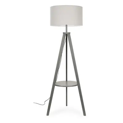 ValueLights Morrigan Grey Wood Tripod Floor Lamp with Large Grey Reni Shade