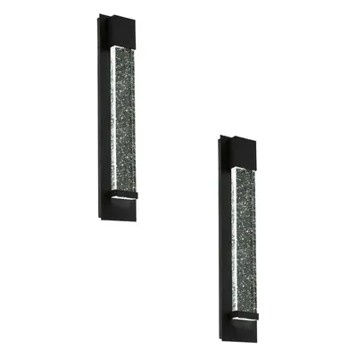 2 PACK IP44 Outdoor Wall Light Black Long Bubble Glass 3.3W LED Porch Lamp