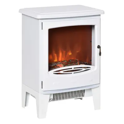 HOMCOM Freestanding Electric Fireplace Stove Heater W/ LED Flame Effect White