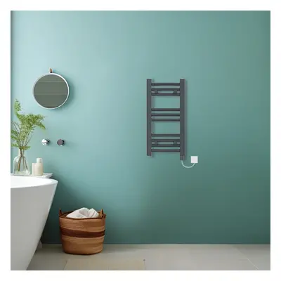 (Anthracite, 600x300mm) Bathroom Curved Prefilled Electric Heated Towel Rail Ladder Warmer Radia