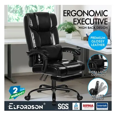 ELFORDSON Office Chair with Lumbar Cushion Glossy Black