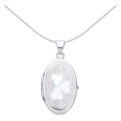 Jewelco London Ladies Sterling Silver Love Heart Clover Oval Locket Necklace inch - LK53