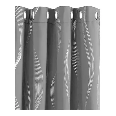 Grey Blackout Curtains for Living Room Drop Silver Wave Line Foil Printed Blackout Curtains Ther