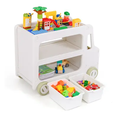 2-Tier Kids Toy Cabinet Car Shaped Organizer with Storage Baskets