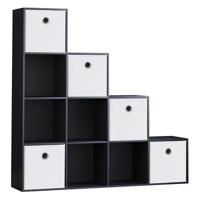 (Black, White) Durham Cube Staircase Shelf Drawer + Baskets