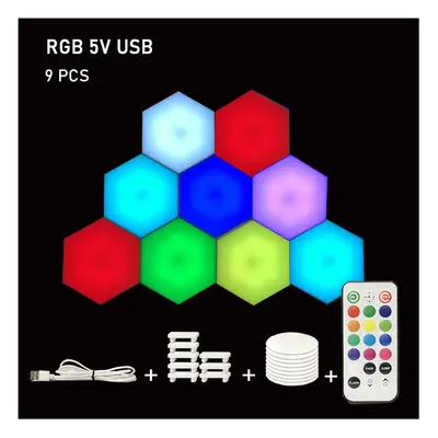 (9pcs) RGB LED Lamp Hexagon Light Touch Sensor RGBW LED Honeycomb Light Colorful Night Light USB