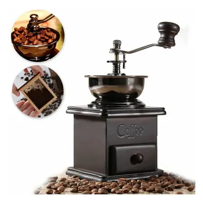 Manual Coffee Bean Grinder Spice Herbs Vintage Retro Hand Grinding Tool Wooden Burr Mill