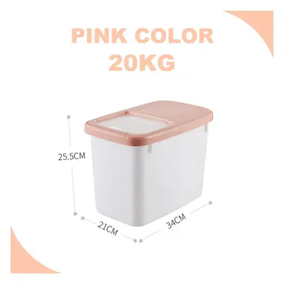 (Pink) 20KG Food Storage Box Rice Kitchen Storage Container Grain Storage Cat Litter Toys Ttorag