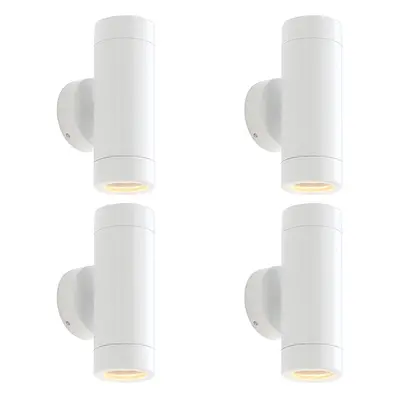 4 PACK Up & Down Twin Outdoor Wall Light - x 7W LED GU10 - Gloss White