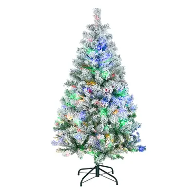 HOMCOM 4.5ft Artificial Flocked Christmas Tree with LED Lights, Snow Branches