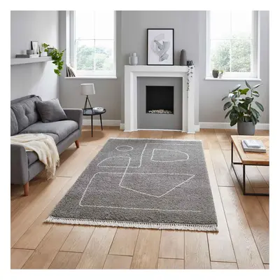 (Grey, x cm) Moroccan Design Shaggy Rug Abstract Tribal Large 5cm Thick Shag Pile Rugs Living Ro