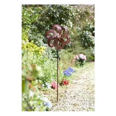 Zephyr Wind Spinner Garden Solar LED Colour Change Globe Bronze Stake