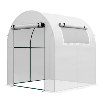 Outsunny Walk in Polytunnel Greenhouse with Roll-up Window and Door, White