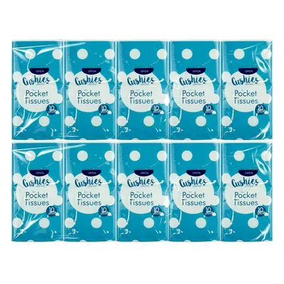 10 x Packs CUSHIES Ultra Soft Pocket Tissues Ply New Embossed Strong White Makeup Beauty Home Ca