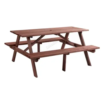 BIRCHTREE Garden Patio Pub Picnic Wooden Table Bench Set Seats Outdoor Brown