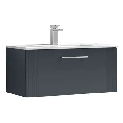 Retro Drawer Wall Hung Vanity Unit with Minimalist Tap Hole Ceramic Basin - 800mm - Satin Soft B