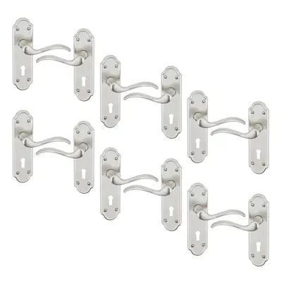 (Keyhole Satin Nickel x6) 4/6Pcs Lisbon Metal Door Easy Fittings Lever Handles Set, Fire Stain S