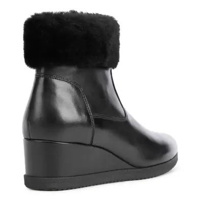 (Black, (Adults')) Geox Anylla 80% Leather Bovine Nappa-20% Leather Real Fur Women's Black Boots