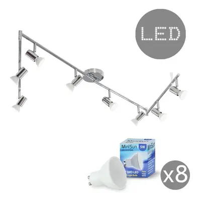 Modern Silver Chrome Way Flexi Z Adjustable Ceiling Spotlight - Complete with 5w GU10 LED Bulbs 