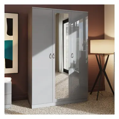 (Grey Gloss) Large Door Triple Mirrored Wardrobe