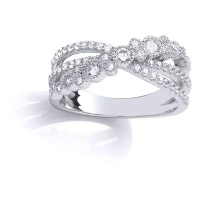 (M) Jewelco London Ladies Rhodium Plated Sterling Silver Cubic Zirconia Crossover Bubbly Eternit