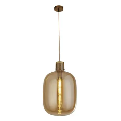 Searchlight Barrel Light Pendant, Brass, Amber Glass