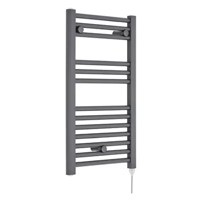 Electric Vertical Round Towel Rail with Rails - 720mm x 400mm - Watt - Anthracite