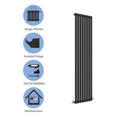 (Single, 1800x472mm) Black Oval Tube Designer Radiator