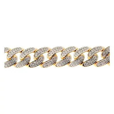 Jewelco London Men's Solid 9ct Gold CZ Encrusted Domed Court Cuban Curb 12mm Chain Link Bracelet