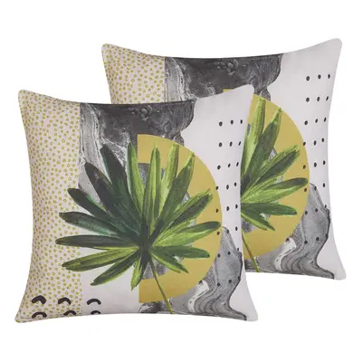 Set of Cushions Leaf Print x cm Multicolour HOLCUS