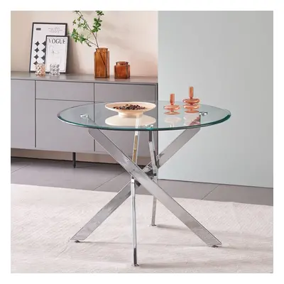 Amara 120cm Round Glass Dining Table With Chrome Silver Legs