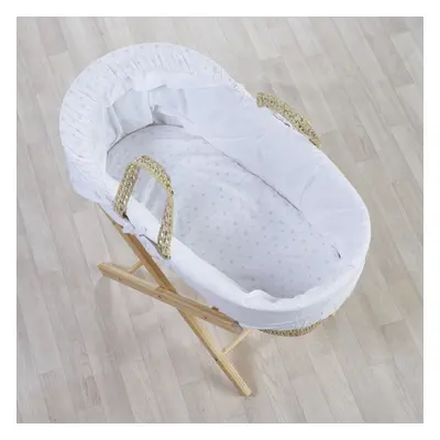 Girls Little Star Pink Palm Moses Basket with Folding Stand Natural