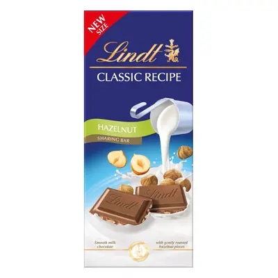 LINDT Classic Recipe Sharing Bar - Hazelnut 190g (Pack of 12)