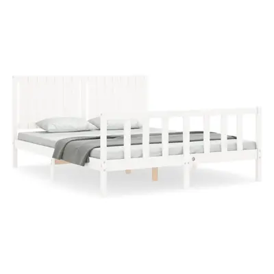 (white, x cm) vidaXL Bed Frame Bed Base Wooden Bed with Headboard White King Size Solid Wood