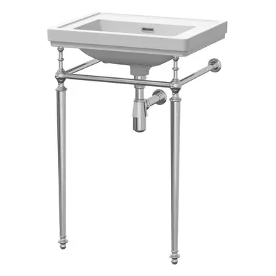 Traditional Tap Hole Fireclay Basin with Luxury Wash Stand & Bottle Trap - 500mm - Chrome