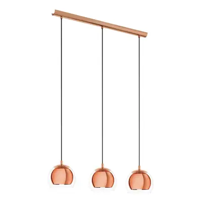 Pendant Ceiling Light Colour Copper Coloured Shade Clear Glass Bulb E27 3x40W