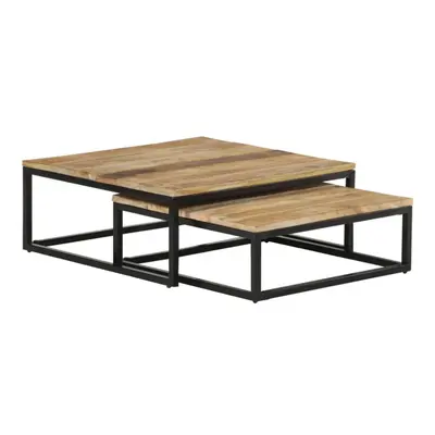 vidaXL 2x Solid Mango Wood Nesting Coffee Tables Wooden Accent Couch Table