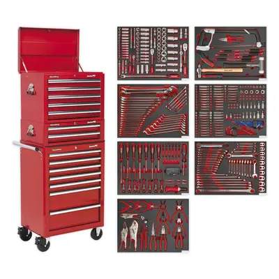 14 Drawer Topchest Mid Box & Rollcab Bundle with Piece Tool Kit - Red