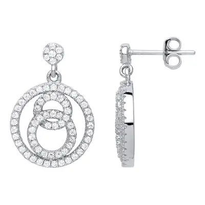 Jewelco London Ladies Sterling Silver Cubic Zirconia Thread Hoops Halo Drop Earrings - GVE645