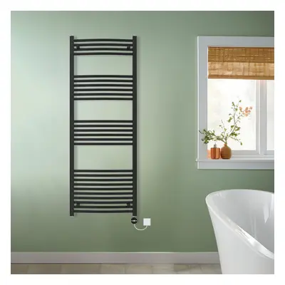 (Black, 1600x600mm) NRG Prefilled Thermostatic Electric Curved Heated Towel Rail Radiator